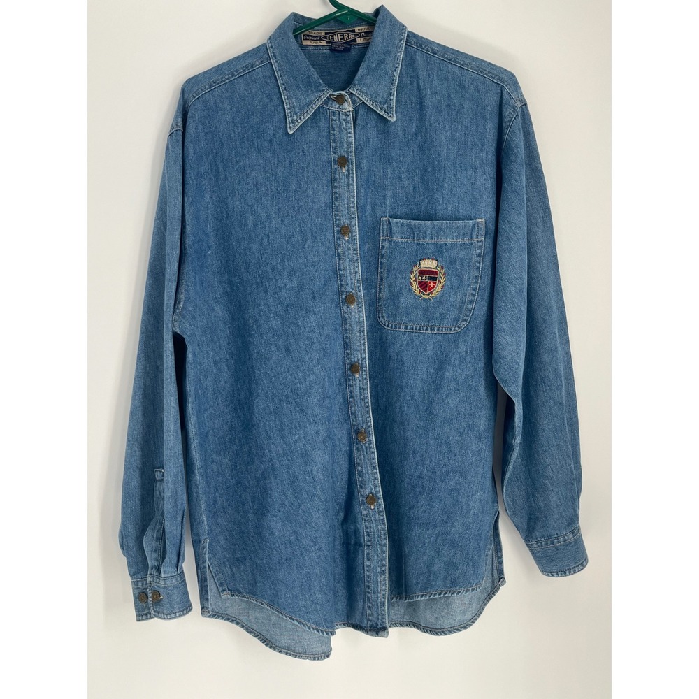 VTG Generra 90s Denim Button Up Shirt Crest Logo Womens M Med Wash USA
Normcore